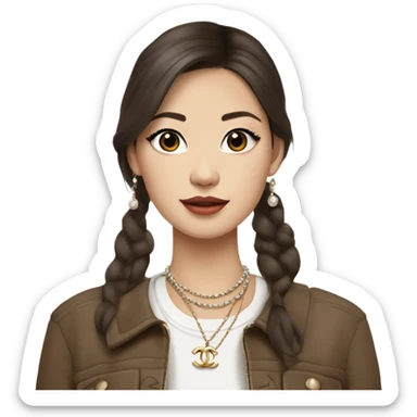 Realistic brown hair blue eyes Chanel Asian Girl with Birkin bag and Chanel necklace sticker