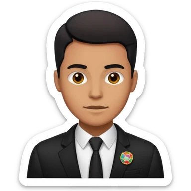 A MAN WEARING A BLACK BALZER AND HE HAVE SOME BADGES ON HIS BLAZER sticker