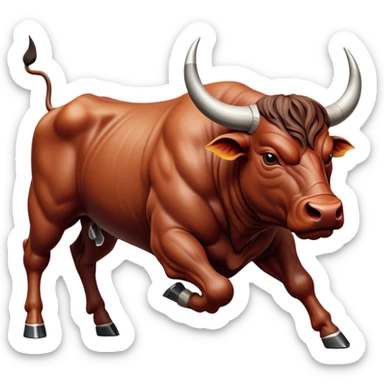 Cinematic Realistic depiction of a powerful Spanish charging bull, rendered with dynamic muscle definition and detailed, textured hide, set against a dramatic backdrop with intense, action-packed lighting sticker