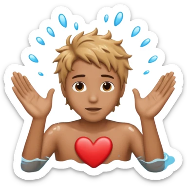 Persong drowning in the ocean and creting a heart with his hands sticker