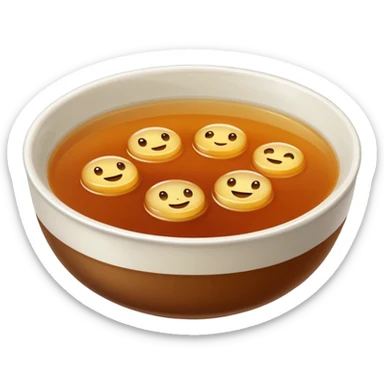 plain consommé in a bowl, clear brown broth, no garnish, no face, no expression, just food, simple emoji style sticker