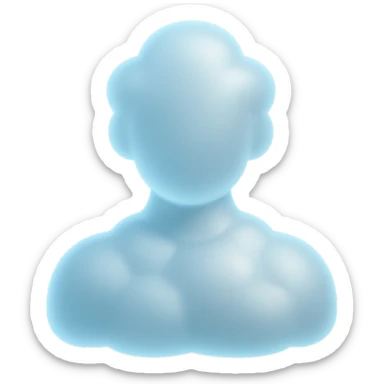 bright person composed entirely of convex clouds, shoulder up, front view, matte glass style sticker