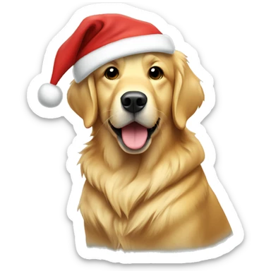 Golden retriever with a hoodie and Santa hat sticker