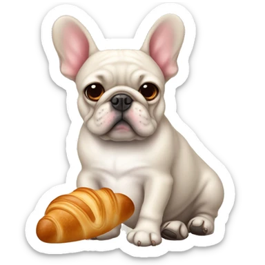 Bouledogue français avec des cœurs dans les yeux tenant un croissant  sticker