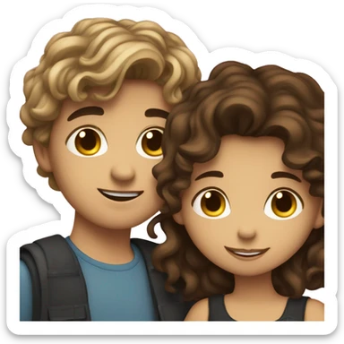 Brunette girl with wavy hair hugging brunette boy lovingly couple sticker