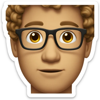 a face of a young man with fair skin, brown curls and glasses sticker