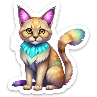 Colorful Neon exotic ethereal iridescent tropical shiny Fantasy-Siamese-Bobcat-Caracal-Moth-Scottish-Fold-feline-Fakémon-feline-hybrid (full body) sticker