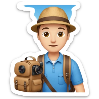 a tourisst in europe holding a camera sticker