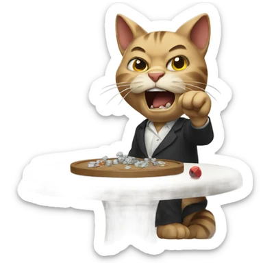 Angry cat throwing table sticker
