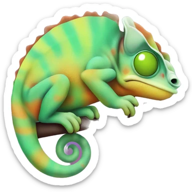 A multicoloured sleepy chameleon  sticker