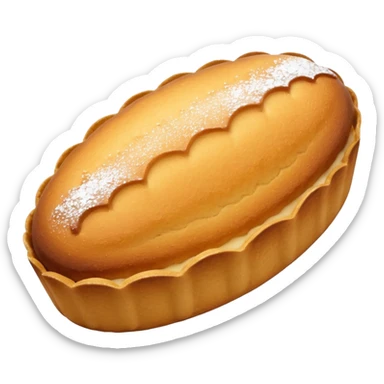 A madeleine pastry. Oval shaped. With scalloped single edge. sticker