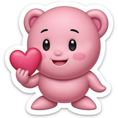 create a chibi sticker of Kirby smiling with a heart in his hands sticker