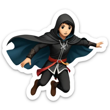 An icon featuring a hero performing a leap of faith from a tower in Florence, inspired by adventure games like Assassin's Creed. The design captures the dramatic moment mid-air, with detailed architecture and a bustling city below. Transparent background sticker