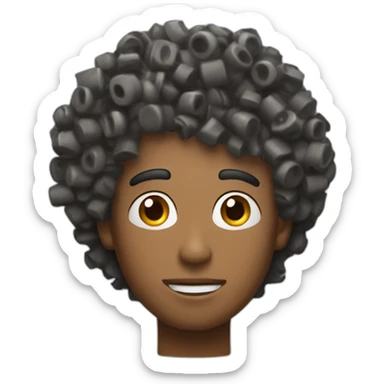 Guy with curly hair with trash can overturned on their head sticker