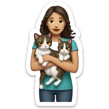 Brunette holding two cats sticker