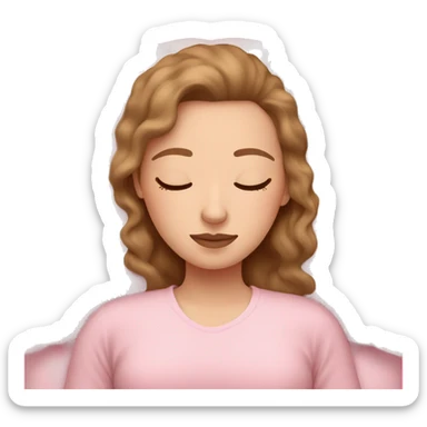 White girl with brown air sleeping in a pastel pink bed sticker