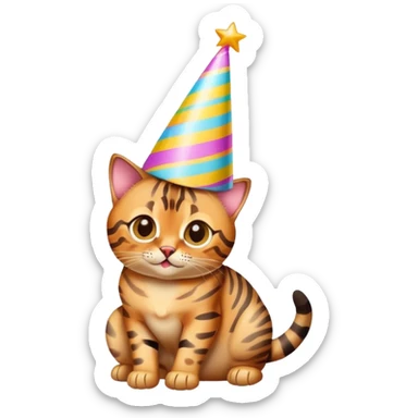 Bengal cat with birthday hat sticker