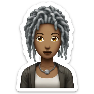 Cyborg lady with locs frowning sticker