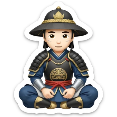 asian white skin Samurais in Hat, Samurai kneeling  sticker