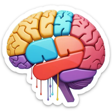 Stylized brain illustration with YouTube logo elements integrated, neural network nodes forming play button shape, digital art style, vibrant color palette, professional icon design, square format sticker