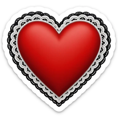 red and black heart with white lace, more black than red sticker
