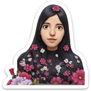 girl with black hair and flowers sticker
