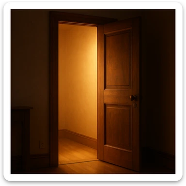 An open door with light inside sticker