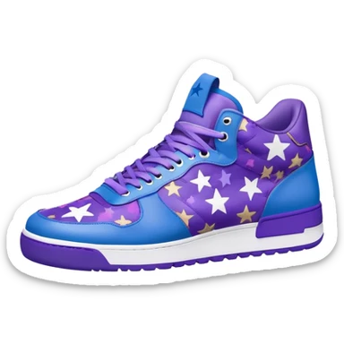 Bape sneaker with star pattern, blue and purple colorway, low top athletic shoe with ape head logo sticker