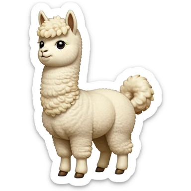 cinematic-[cream alpaca]-realistic-full-body-standing-emoji,-tail-flicking-lazily,-head-tilted-dramatically,-curly-[cream]-fur,-simplified-yet-realistic-focused-features,-highly-detailed,-glowing-with-an-almost-sarcastic-glow sticker