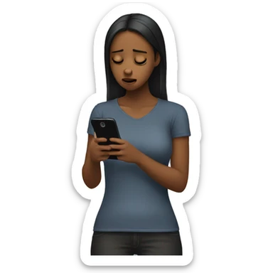 girl looking at phone with despair sticker
