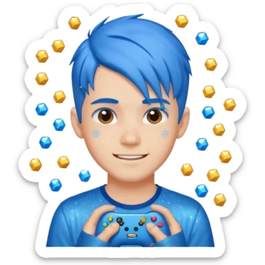 glitter blue gamer boy happy blue hair sticker