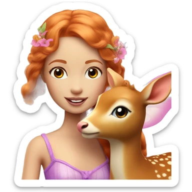 Beautiful ginger Barbie fairy with a fawn sticker