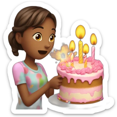 Girl blowing happy birthday cake sticker
