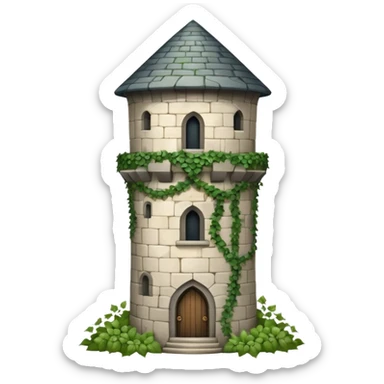 A medieval tall round tower covered in ivy vines. sticker