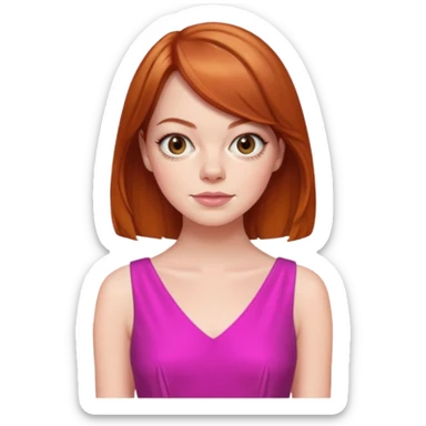 Emma Stone, orange brown hair, pink dress sticker