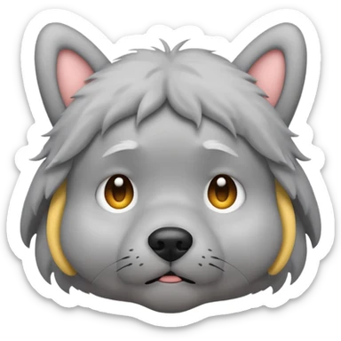 Sad emoji with fluffy grey dog ears sticker