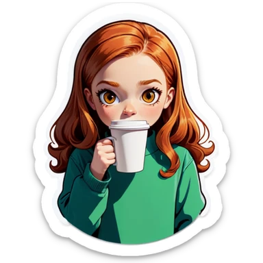 White girl with coffe eyes and ginger hair  sticker