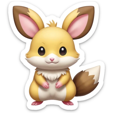 Cute chibi kawaii big-eyes adorable anime Dedenne-Pachirisu-Furret-Minccino-Pichu-fusion-hybrid-Pokémon-animal-creature, full body sticker