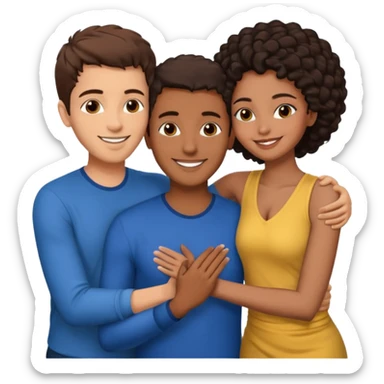  middle Eastern man with short brown hairwith two black african women both are African one is medium tone skin black and one is medium tone black with african hair styles. and they are all smiling and putting their arms around each other and kissing sexually  sticker