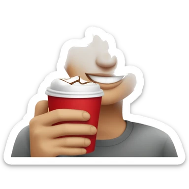 happy girl with coffeein a red cup in one hand and dessert in another  sticker