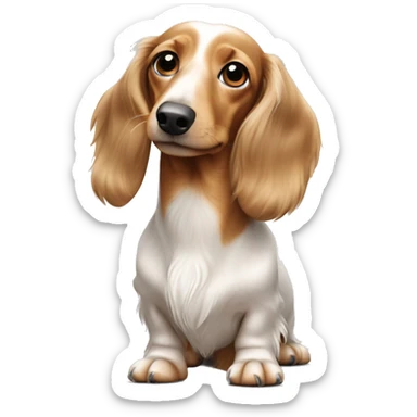 White and tan long haired dachshund  sticker