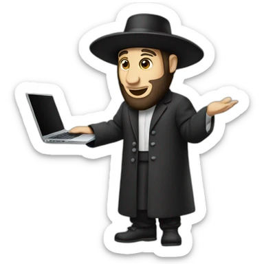 Hasidic Jew holding a MacBook sticker