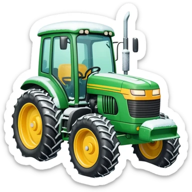 Green tractor with yellow blade pushing snow sticker