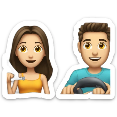 Brunette-boy-and-brunette-girl-roadster-car-driving sticker