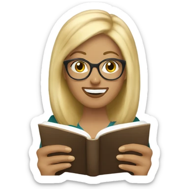 a blonde, 40 year old librarian, reading a book with an iced coffee sticker