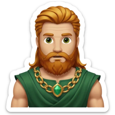 Hercules, God of Heroes from Gods and Goddesses with long reddish blonde hair and beard, gold and dark green outfit sticker