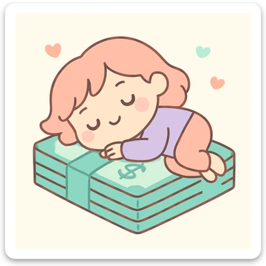 happy person napping on mattress of money sticker
