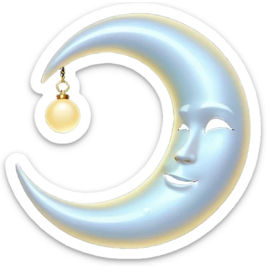 “A luxurious ultra-detailed 3D crescent moon with a high-gloss pearlescent surface, smooth reflective texture, soft glowing rim light, cinematic studio lighting, subtle light bloom, realistic depth and curvature, elegant and magical mood, floating in dark space, minimal composition,  sticker