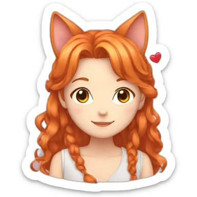 Ginger anime making heart with cat ears sticker