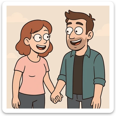 a couple holding hands, modern cartoon style sticker